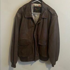 Vintage Reed Sportswear Brown Leather Bomber Jacket Map Lining Mens 44R
